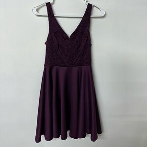 Dark purple sweetheart dress.